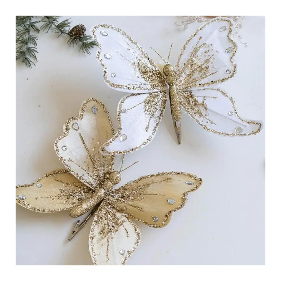 Adornos de mariposa para árbol de Navidad, adorno de mariposa de tela,