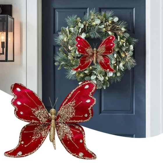Adornos de mariposa para árbol de Navidad, adorno de mariposa de tela,