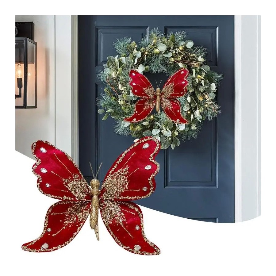 Adornos de mariposa para árbol de Navidad, adorno de mariposa de tela,