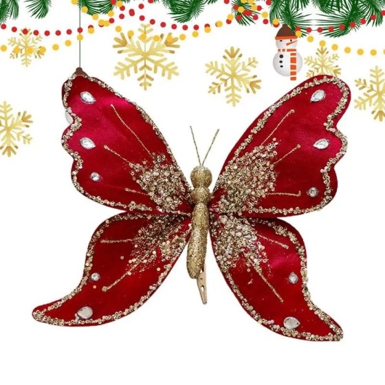 Adornos de mariposa para árbol de Navidad, adorno de mariposa de tela,