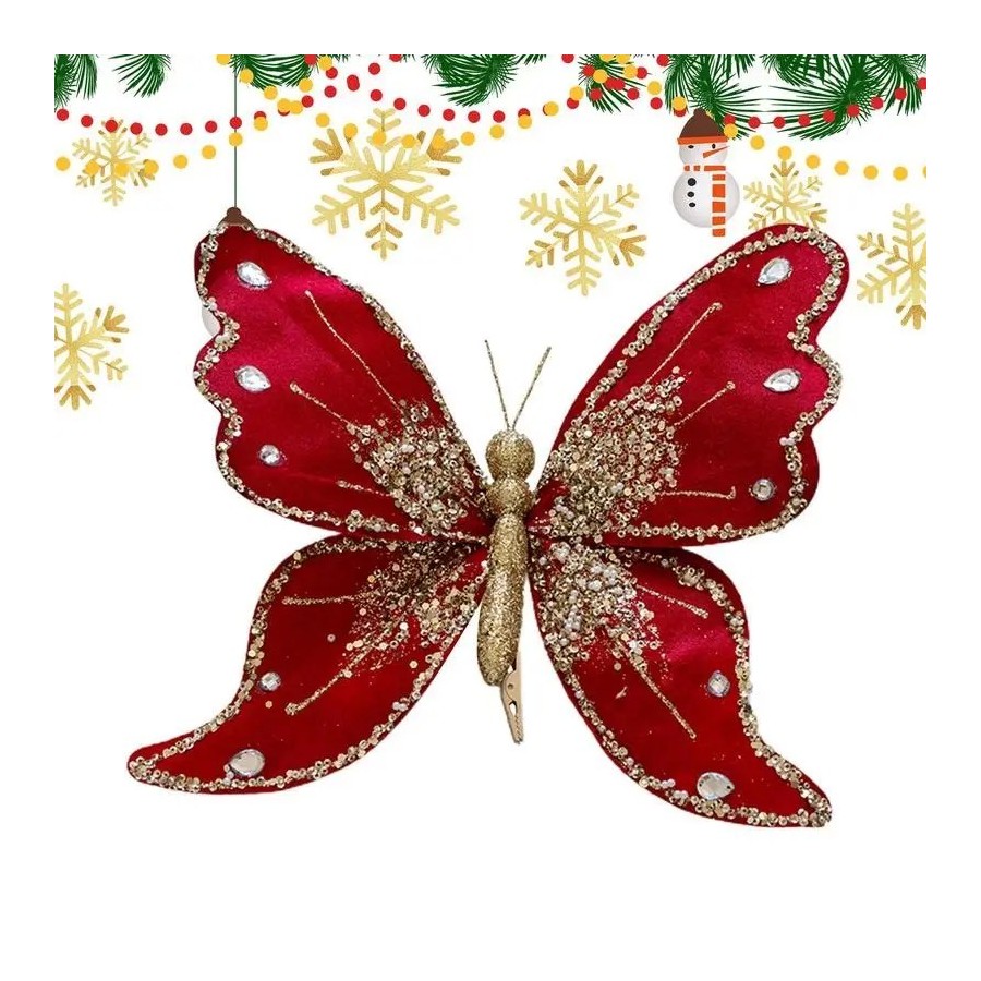 Adornos de mariposa para árbol de Navidad, adorno de mariposa de tela,