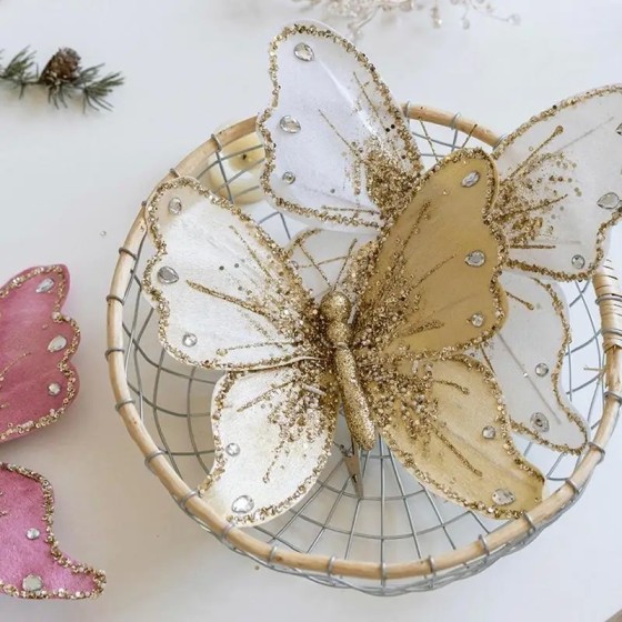 Adornos de mariposa para árbol de Navidad, adorno de mariposa de tela,
