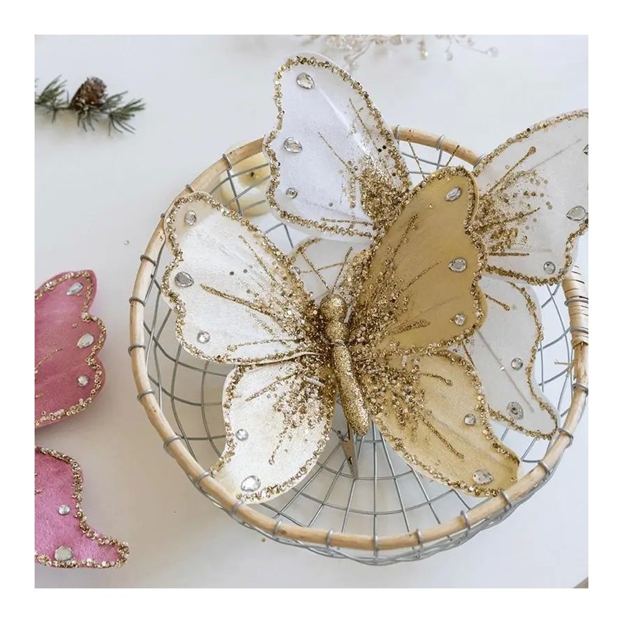 Adornos de mariposa para árbol de Navidad, adorno de mariposa de tela,