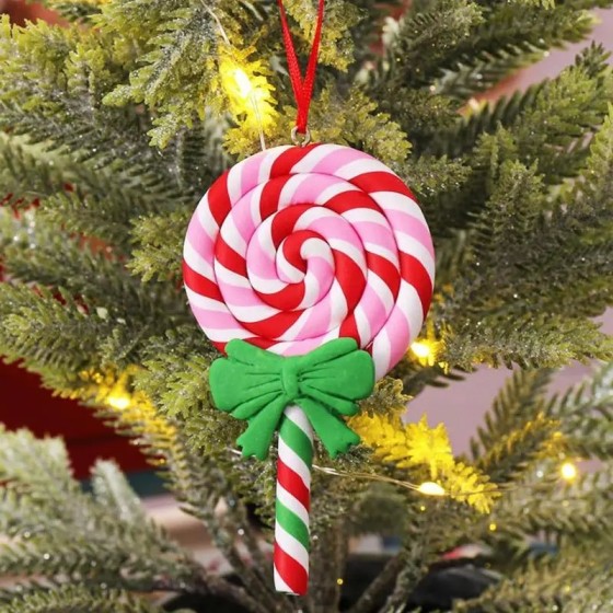 Colgante de piruleta con lazo de Navidad, bonito adorno colgante de ár