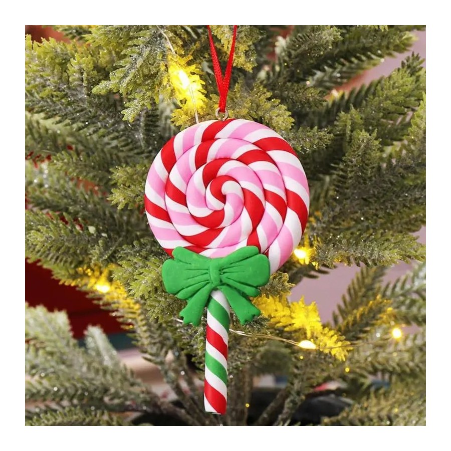 Colgante de piruleta con lazo de Navidad, bonito adorno colgante de ár
