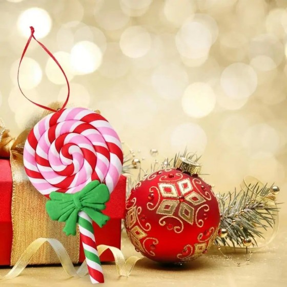 Colgante de piruleta con lazo de Navidad, bonito adorno colgante de ár