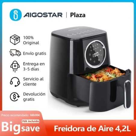 Freidora de Aire Sin Aceite 4,2L, 8 Funciones Preestablecidas + Modo Manual, Panel LED Táctil, Temporizador de 60 Minutos, Tempe