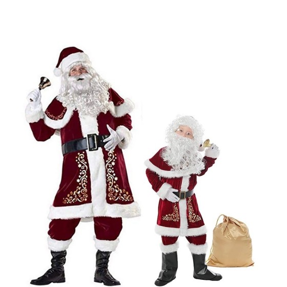 Traje de Papá Noel para adultos, traje de Cosplay de terciopelo rojo d