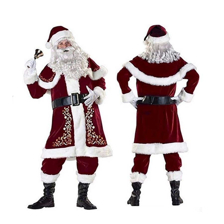 Traje de Papá Noel para adultos, traje de Cosplay de terciopelo rojo d
