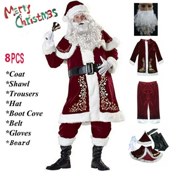 Traje de Papá Noel para adultos, traje de Cosplay de terciopelo rojo d