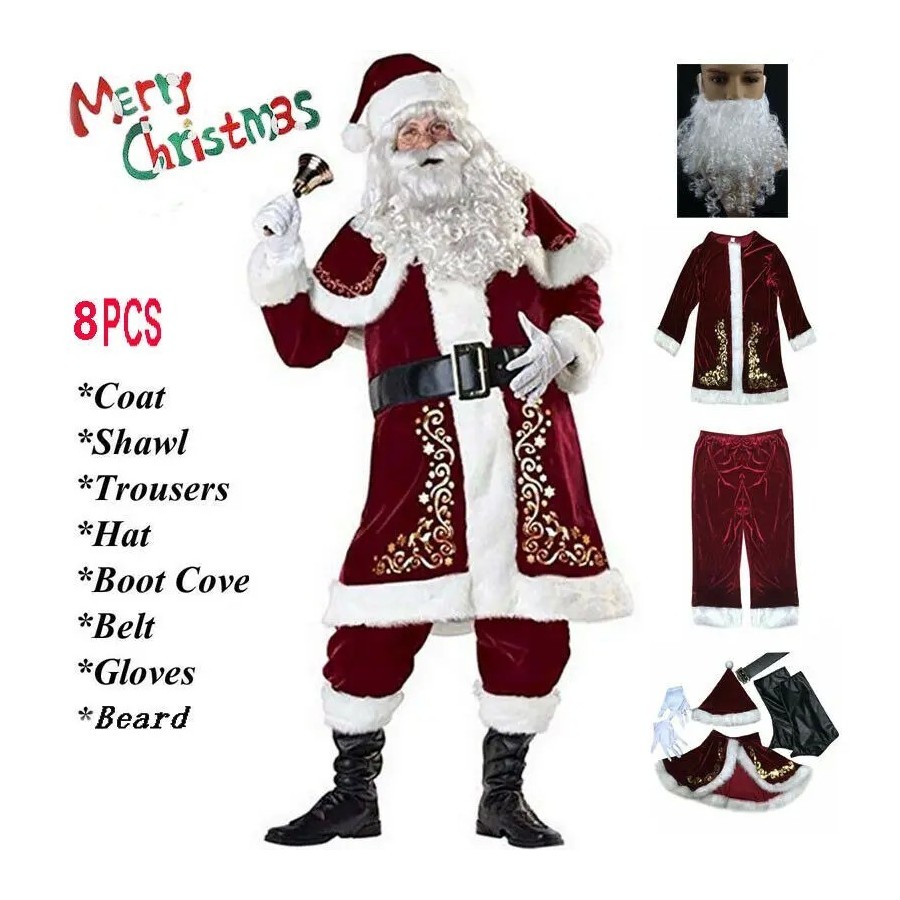 Traje de Papá Noel para adultos, traje de Cosplay de terciopelo rojo d