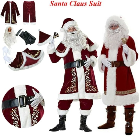 Traje de Papá Noel para adultos, traje de Cosplay de terciopelo rojo d