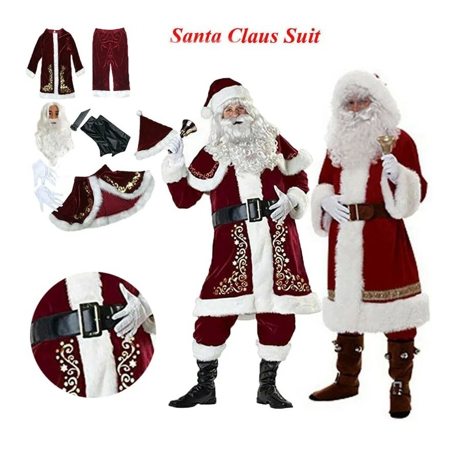 Traje de Papá Noel para adultos, traje de Cosplay de terciopelo rojo d