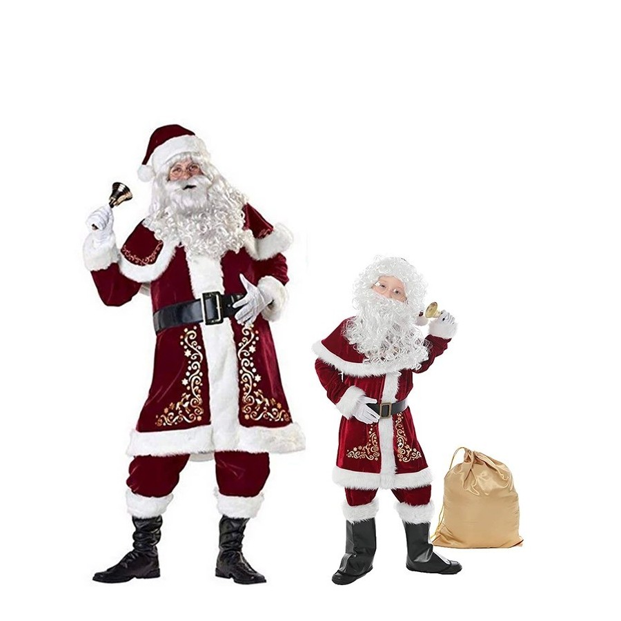Traje de Papá Noel para adultos, traje de Cosplay de terciopelo rojo d