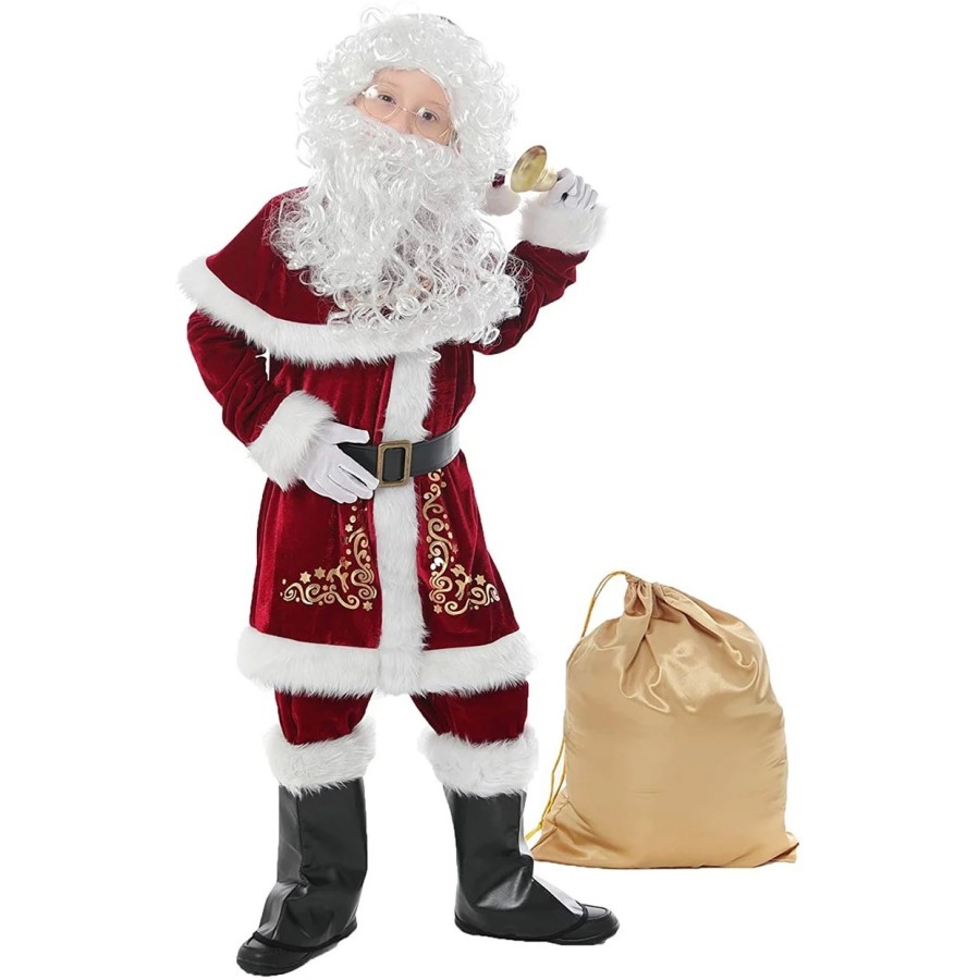 Traje de Papá Noel para adultos, traje de Cosplay de terciopelo rojo d