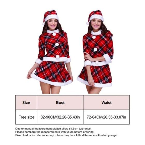 Disfraz de Papá Noel para mujer, traje de Navidad a cuadros rojos, uni