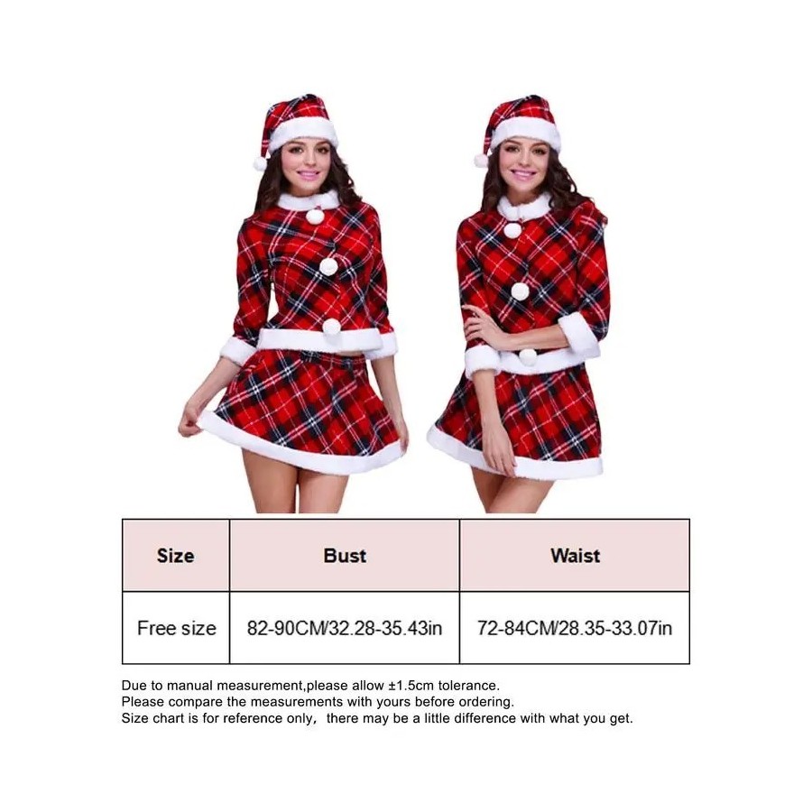 Disfraz de Papá Noel para mujer, traje de Navidad a cuadros rojos, uni