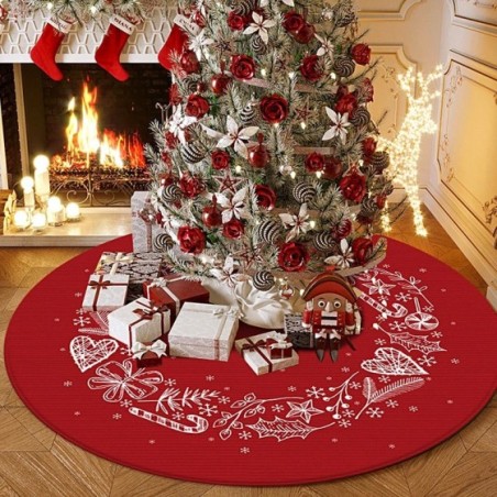 Falda de árbol de Navidad grande para decoración de sala de estar, alfombra redonda roja, cubierta de pie de árbol de Navidad, a