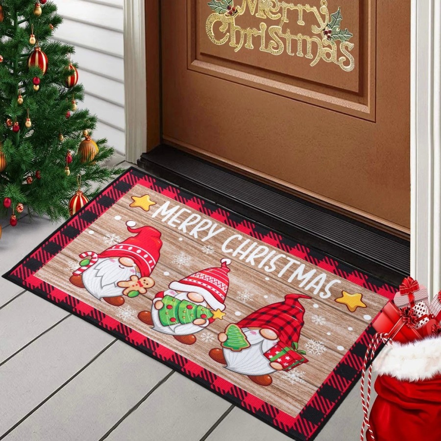 Alfombrilla antideslizante para puerta de entrada, decoración navideña