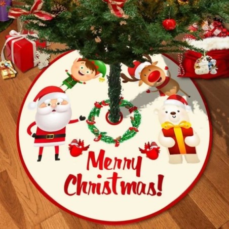 Falda de árbol de Navidad con estampado de alce y copo de nieve, tapete de árbol de Navidad grande y redondo, accesorios de deco