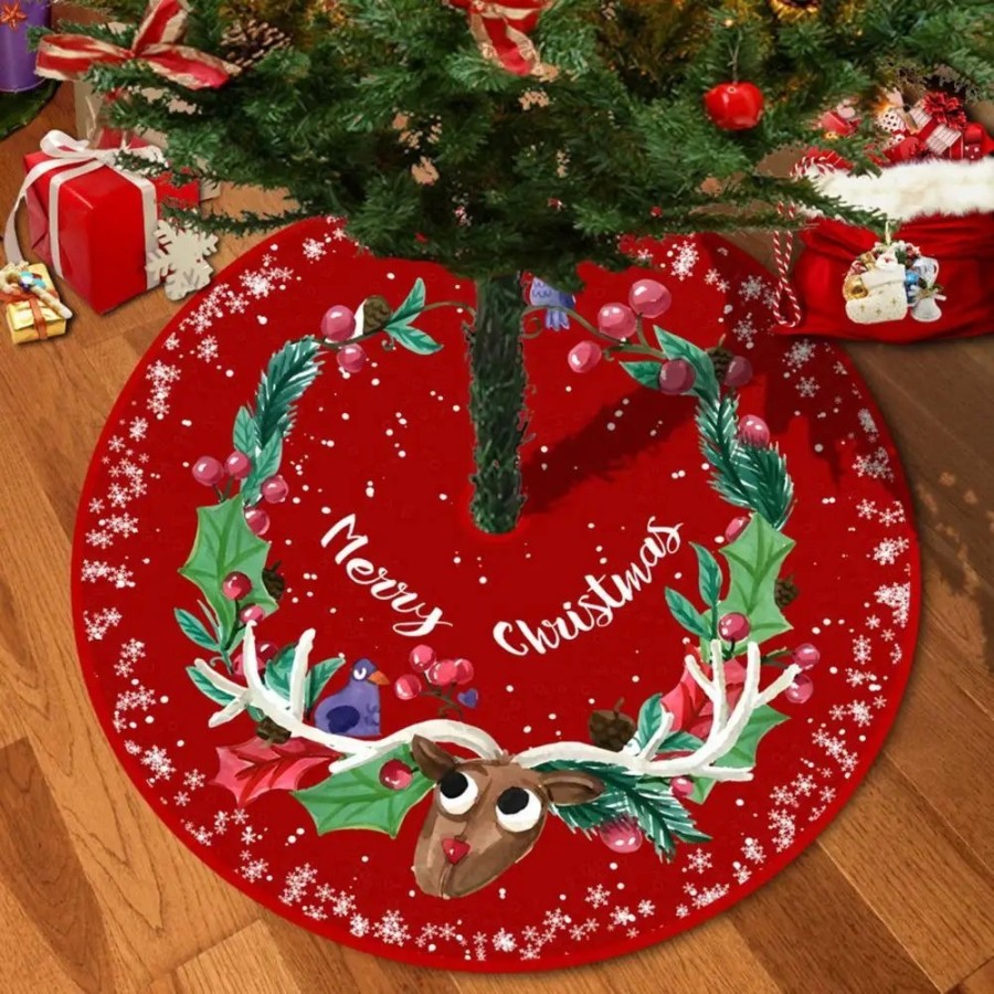 Falda de árbol de Navidad con estampado de alce y copo de nieve, tapet