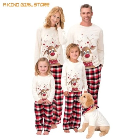 Conjunto de pijamas a juego para mamá, papá y niños, Pelele de perro y bebé, bufanda de Navidad, aspecto familiar, estampado de 