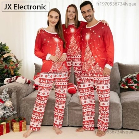 2024 New Christmas Family Pajamas Set Mom Dad Kids Baby Matching Outfits Elk Print Cute Sleepwear Xmas Family Look Clothing Sets
