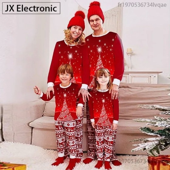 2024 New Christmas Family Pajamas Set Mom Dad Kids Baby Matching Outfi