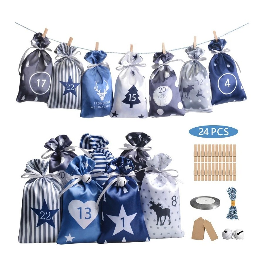 Calendario de Adviento para decoración navideña, 24 piezas, bolsas de 