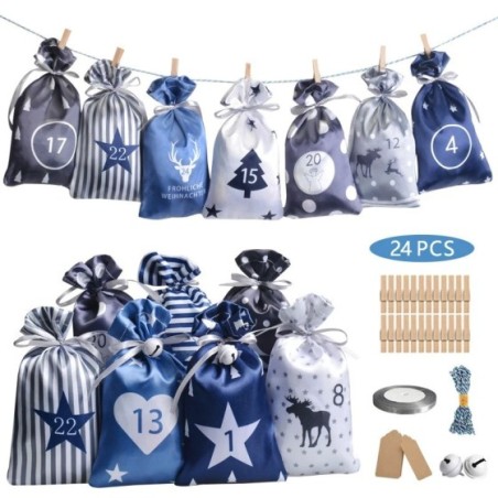 Calendario de Adviento para decoración navideña, 24 piezas, bolsas de regalo, pegatinas de papel DIY, adorno de madera, Navidad,