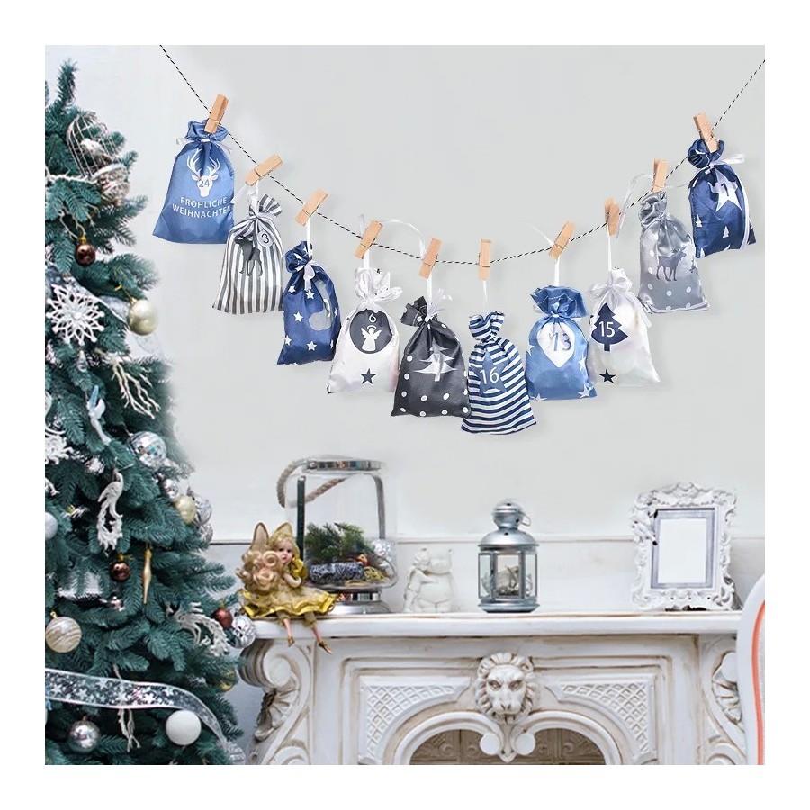Calendario de Adviento para decoración navideña, 24 piezas, bolsas de 