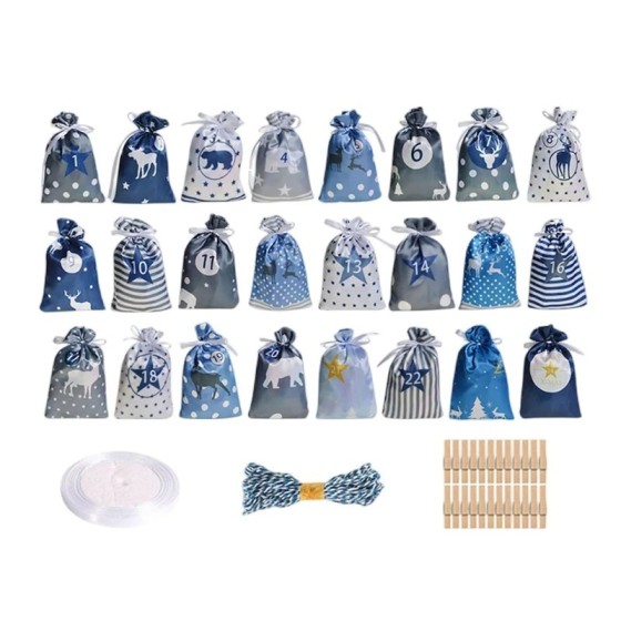 Calendario de Adviento para decoración navideña, 24 piezas, bolsas de 
