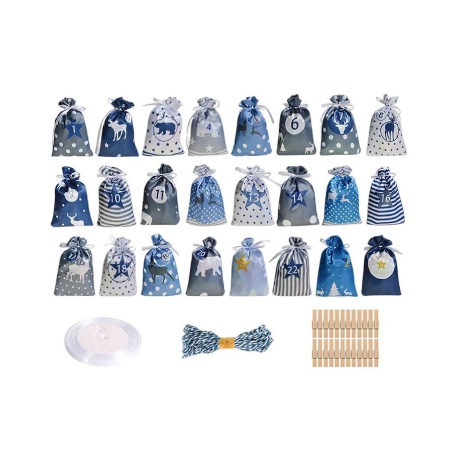Calendario de Adviento para decoración navideña, 24 piezas, bolsas de 