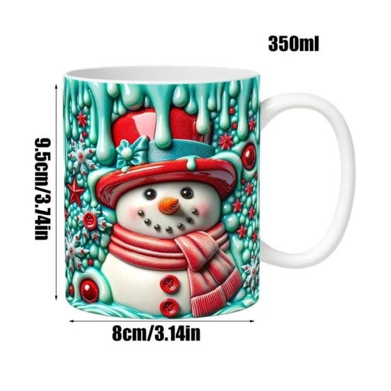 Taza de café de cerámica pintada en 3D, taza de café de muñeco de niev