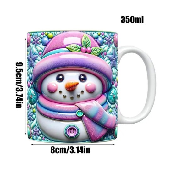 Taza de café de cerámica pintada en 3D, taza de café de muñeco de niev