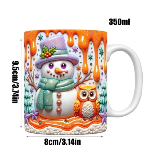 Taza de café de cerámica pintada en 3D, taza de café de muñeco de niev