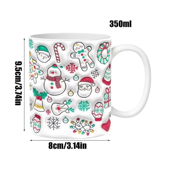 Taza de café de cerámica pintada en 3D, taza de café de muñeco de niev