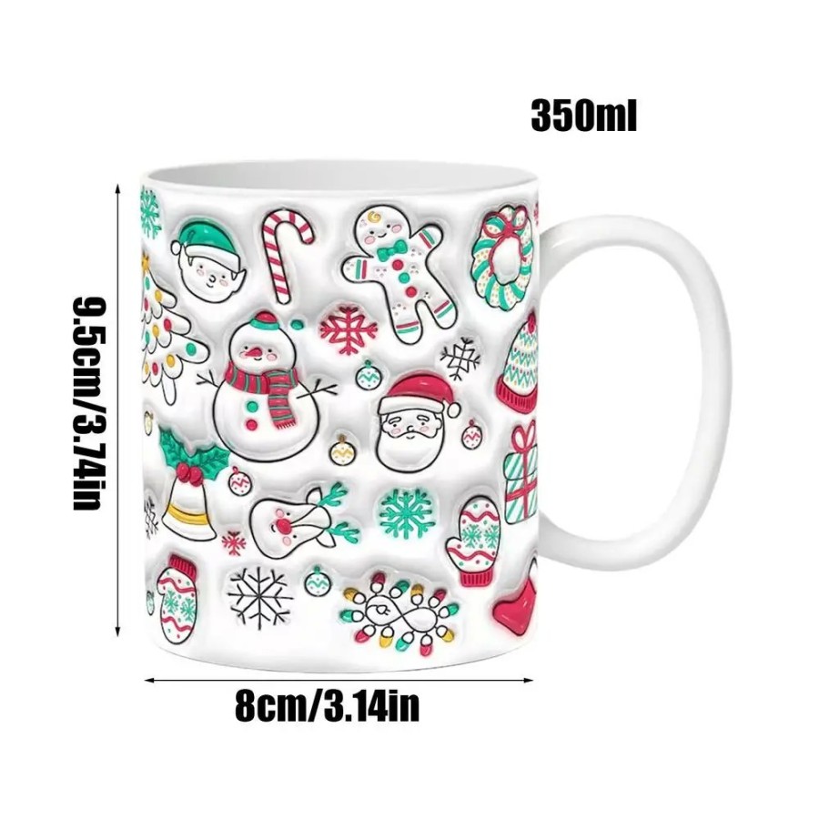 Taza de café de cerámica pintada en 3D, taza de café de muñeco de niev