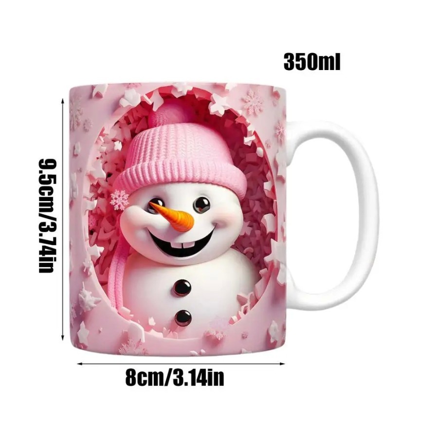 Taza de café de cerámica pintada en 3D, taza de café de muñeco de niev