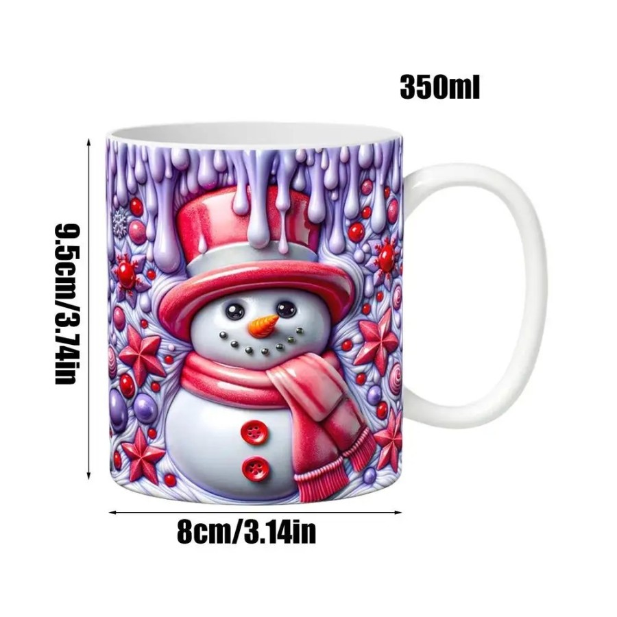 Taza de café de cerámica pintada en 3D, taza de café de muñeco de niev