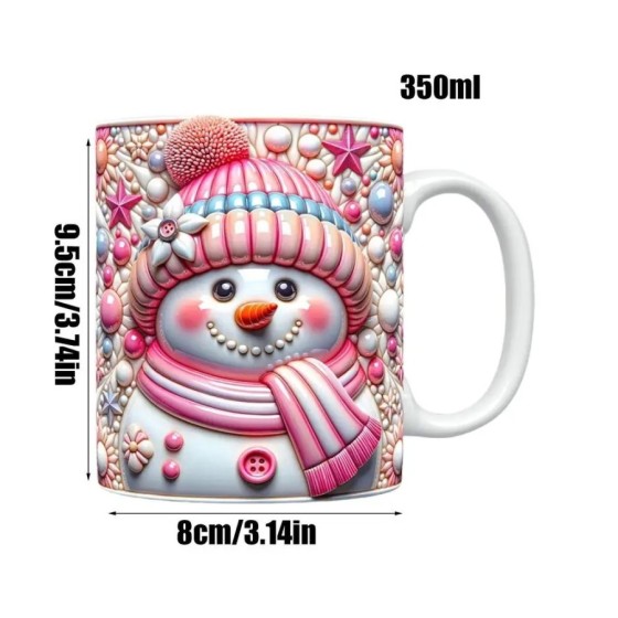 Taza de café de cerámica pintada en 3D, taza de café de muñeco de niev