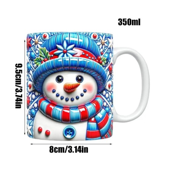 Taza de café de cerámica pintada en 3D, taza de café de muñeco de niev