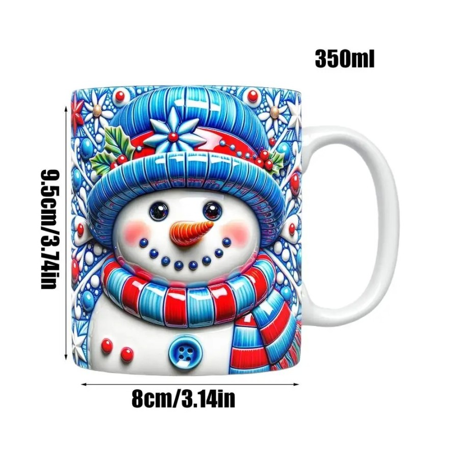 Taza de café de cerámica pintada en 3D, taza de café de muñeco de niev