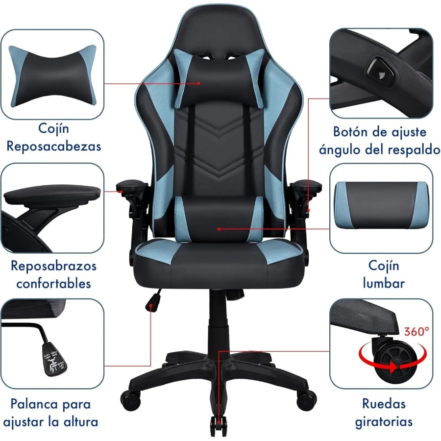 T-LoVendo - Silla Gamer o Gaming Profesional, Ergonómica, de Tela Tran