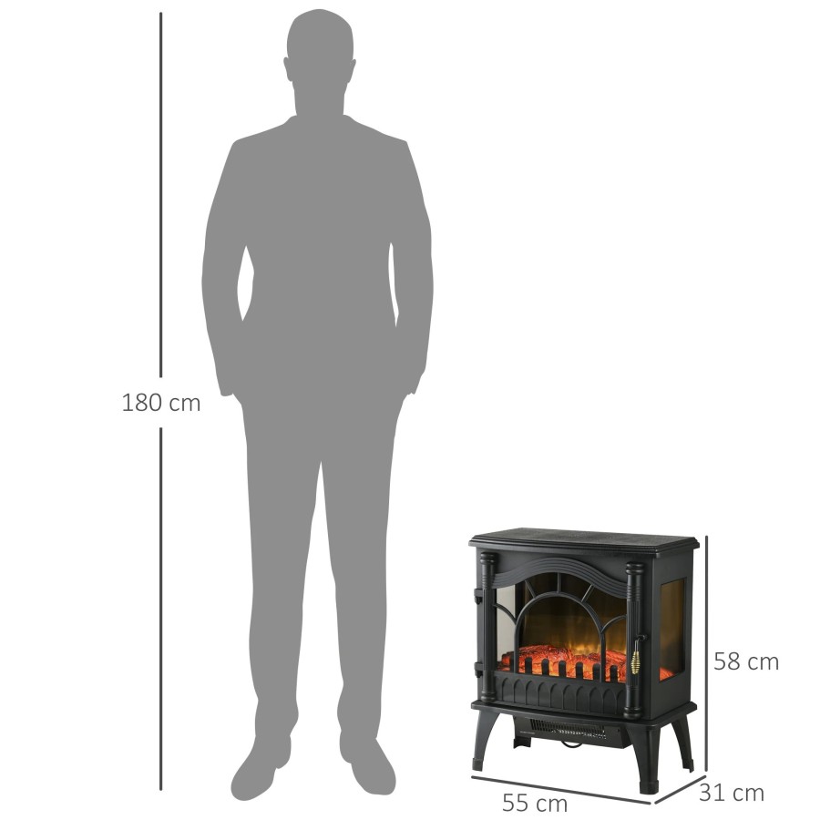 HOMCOM Chimenea Eléctrica 1000W/2000W para Sala 15-30 m² 55x31x58 cm N