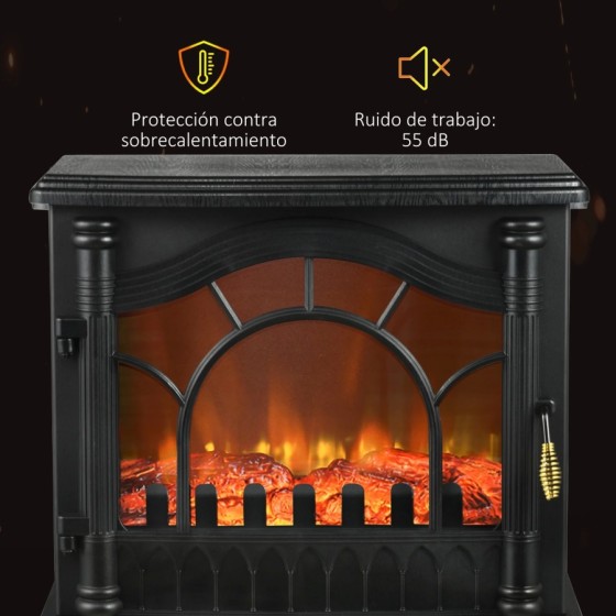 HOMCOM Chimenea Eléctrica 1000W/2000W para Sala 15-30 m² 55x31x58 cm N
