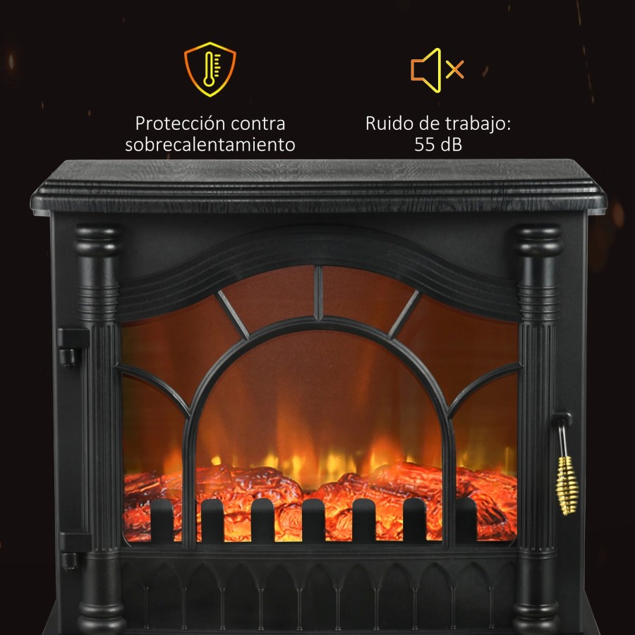 HOMCOM Chimenea Eléctrica 1000W/2000W para Sala 15-30 m² 55x31x58 cm N