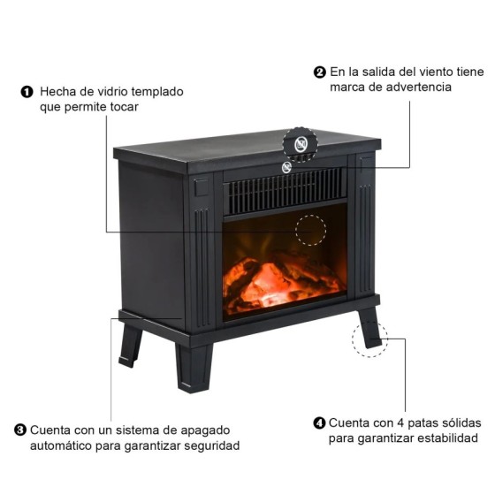 HOMCOM Chimenea Eléctrica Calefactor tipo Estufa de Pie con Efecto de 