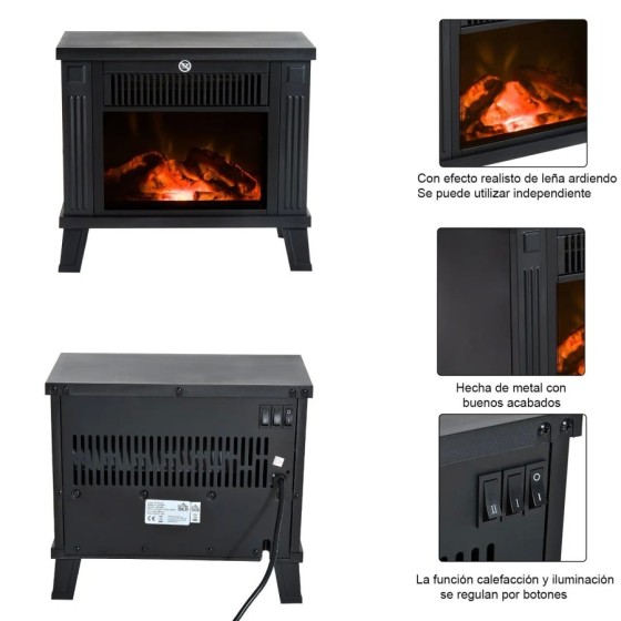 HOMCOM Chimenea Eléctrica Calefactor tipo Estufa de Pie con Efecto de 