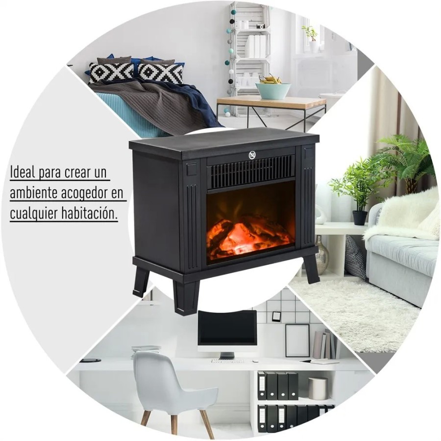 HOMCOM Chimenea Eléctrica Calefactor tipo Estufa de Pie con Efecto de 